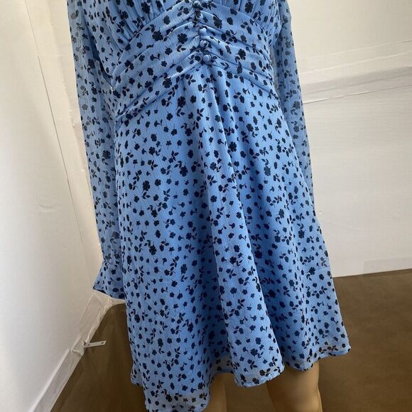 Leith Women’s‎ Long Sleeve Floral Print Mini Dress Size M Zipper Blue Pre Owned - Picture 10 of 14
